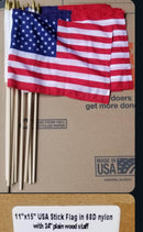 American Flag Premium Quality USA Stick Flags 11"×15" Exact Size 24" Natural Wooden Staffs Gold Wood Safe Spear Sleeve Sewn Edges U.S.A. (Sold as approximately 12x18 Inches) 68D Nylon