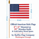 American Stick Flags 4×6 Inch — 10-Inch Wood Staff | Gold Safety Spear | 12-Pack, 144-Pack & Case