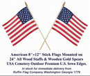 American Stick Flag Sale 8"×12" USA Sewn Edges 24" Wood Staff & Gold Spears 12 Pack