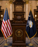 American & USA 50 States Indoor Sets Your State Flag Kit & U.S.A. Kit Includes Spear Eagle 8 Feet Oak FlagPoles Bases Gold Fringed Flags