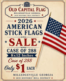 American Flag Stick Flags Full Size 8"×12" USA Mounted on 24" Pure Wood Staffs Gold Safety Spears Case of 288