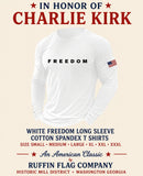 Freedom Long Sleeve T Shirts Charlie Kirk USA Flag All Sizes Small M L XL XXL XXXL & XXXXL Long Sleeves American Flag Apparel