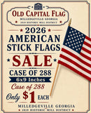 American Flag Stick Flags 6"×9" on 18" Wood Staff with Gold Safety Spear | Case of 288 (U.S.A.)