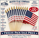 American 4" Inch by 6" Inch USA 100% Cotton Stick Flags Mounted on Wooden Staffs Child Safe Gold Wood Spears 12 Pack