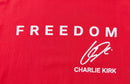 Freedom Short Sleeve Red T-Shirt | Charlie Kirk Memorial | American Flag Sleeve (Ships Oct 15 2026)