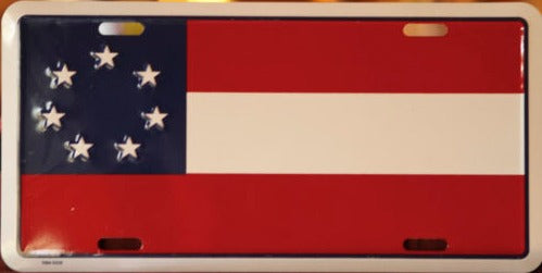 Stars & Bars 1st National License Plate Aluminum Embossed 7 Stars Flag Tag