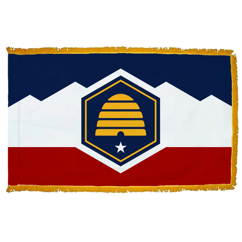 Utah 2022 2023 New State Flag Gold Fringe Sleeve 3'X5' Flag Rough Tex® 300D Official Government Embroidered