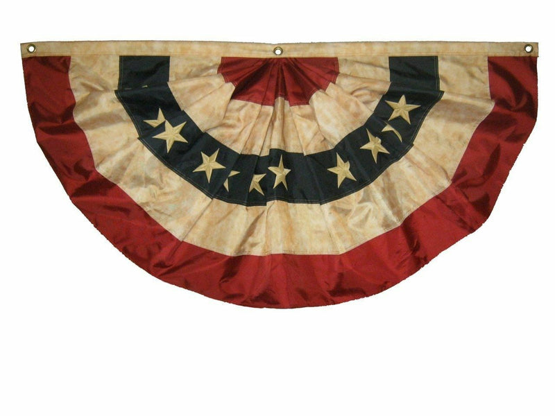 USA 2'x4' Vintage Tea Stained American Fan Embroidered 420D Nylon Pleated Buntings