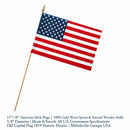 American Flag Stick Flags Full Size 12"×18" USA Mounted on 30" Pure Wood Staffs Gold Safety Spears Case of 288