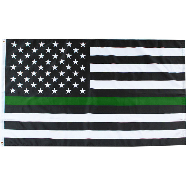 US Memorial Thin Green Line Military 5'x9.5' Embroidered Flag ROUGH TEX® Cotton