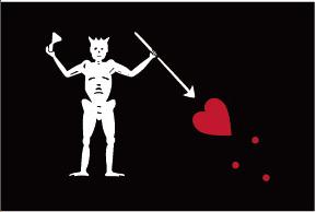 Black Beard Jolly Roger Pirate 12"x18" Stick Flag ROUGH TEX® 100D 30" Wooden Staff
