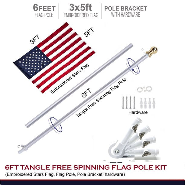 Israel Flagpole Kit 6' Flag Pole & 3x5ft Israeli Flag Nylon Printed Traditional Style