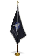 United States Space Force Indoor USSF Flag Set 3x5 Feet Gold Fringe 8 Feet Oak Pole Base Spear