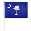 South Carolina 12"×18" Inches Stick Flags 30" Wood Staffs & Gold Spears