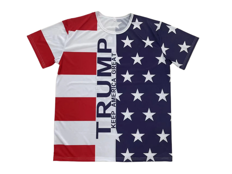 Trump T-Shirt Keep America Great Dri Fit 100% Polyester Swim Style Sizes S M L XL XXL XXXL 12 Packs or Half Dozen In Stock Tee Shirts In Stock