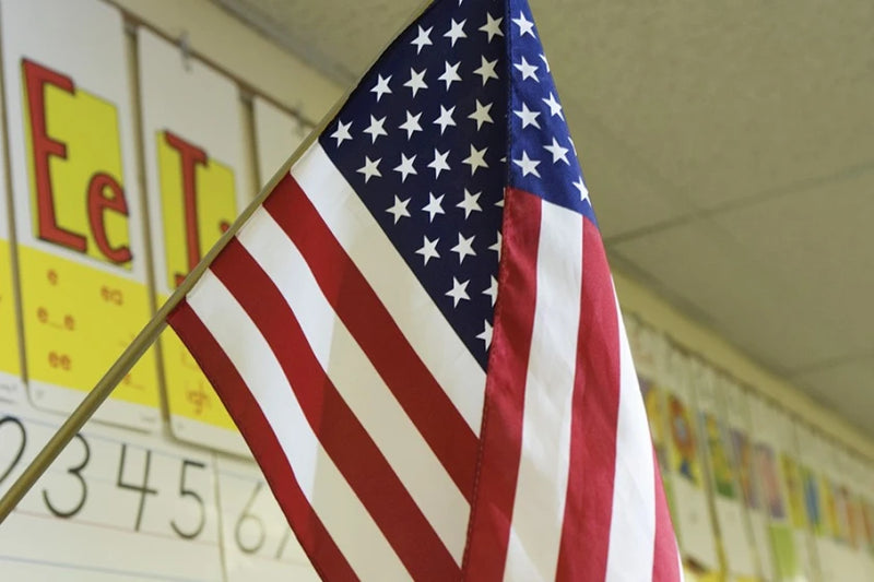 American Classroom Flags 2'x3' Feet USA 68D Nylon Sewn Edges Sturdy 48" 100% Natural Wooden Staff