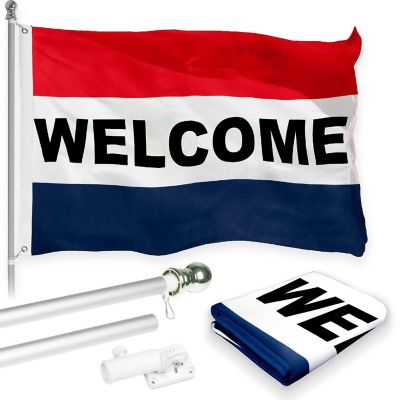 Welcome Flagpole Kit for Businesses 3x5 Flag Spinner Pole & Bracket
