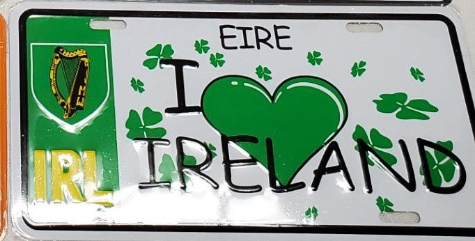 I Love Eire IRL Ireland Crest Irish Embossed Aluminum Automobile License Plate Shamrock