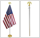 Silver Telescoping 8 Foot Indoor Flagpole Aluminum Gold Eagle & Gold Indoor Base & American Flag