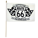 Route 66 White Checkered Flags 12"x18" Stick Flag ROUGH TEX® 100D Rt 66 30" Wooden Stick