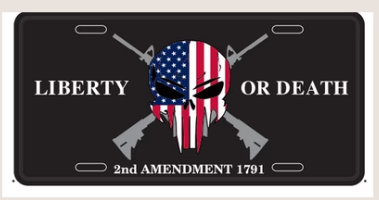 Punisher Liberty or Death 2nd Amendment 1791 Embossed License Plate