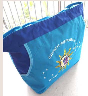 Conch Republic Key West Aqua Embroidered Large Beach Bag