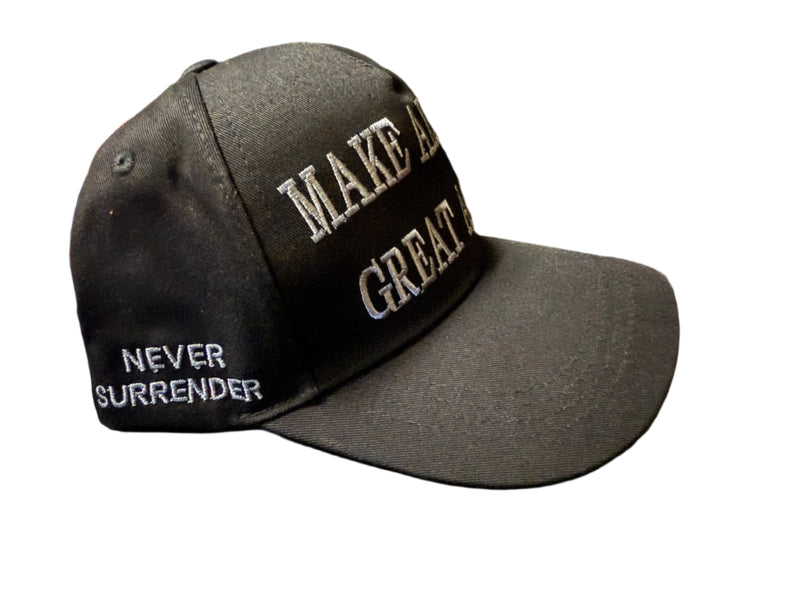 Make America Great Again Never Surrender USA Flag Black Steel Grey USA 45 47 Embroidered Trump Caps Dark MAGA