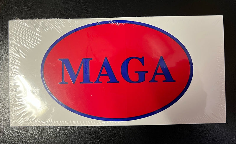 MAGA Red & Blue Bumper Stickers Made in USA 100% American Oval on Rectangle Design