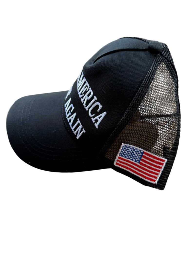 Make America Great Again Trump Black & White American Flag USA 45 47 Embroidered Caps Mesh Back