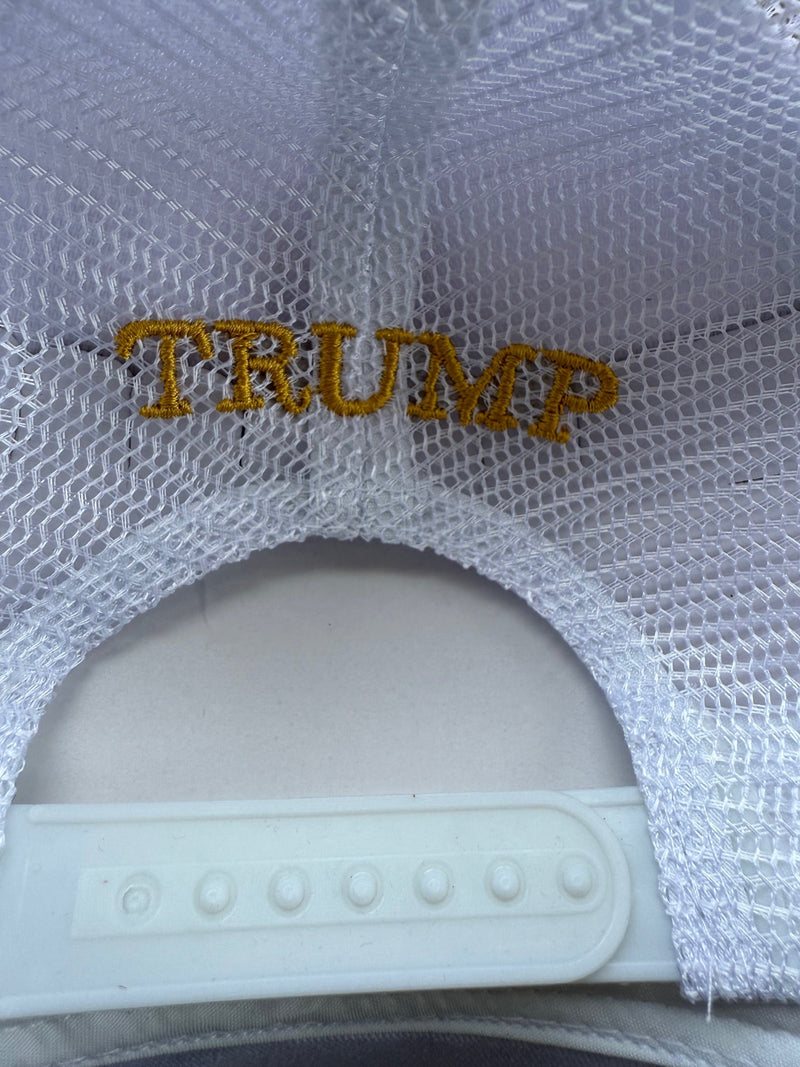 Make America Great Again Trump White & Gold USA Flag 45 47 Embroidered Caps Mesh Back MAGA Trucker Style