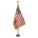 Indoor American Gold Fringed 4'x6' USA Flag kit 9 Feet Oak Pole Base Brass Eagle Golden Tassel Rope