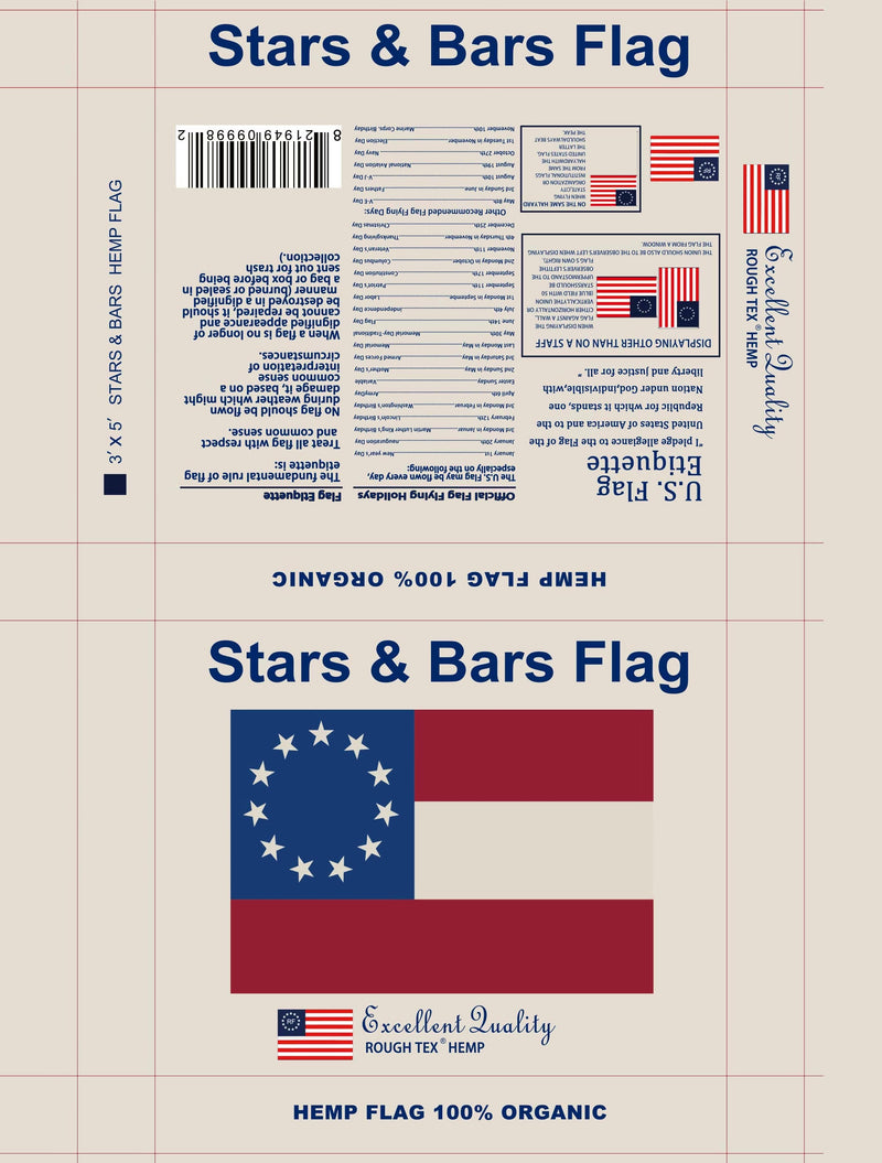 American Stars and Bars 11 Stars 3'x5' 100% Organic Hemp USA Embroidered & Sewn Gift Boxed Flag