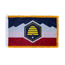 Utah 3'x5' 600D 2Ply Embroidered Indoor Gold Fringed 2023 New State Flag Sleeved