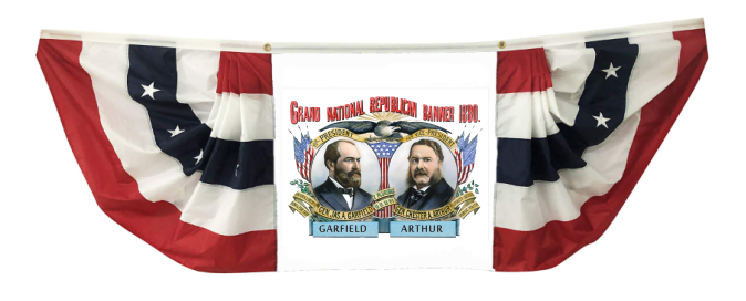 Americana 3'x10' Presidential Campaign 1880 National Republican Banner Bunting James A Garfield, Chester A Arthur As The Republican Party Candidates For USA President And Vice President