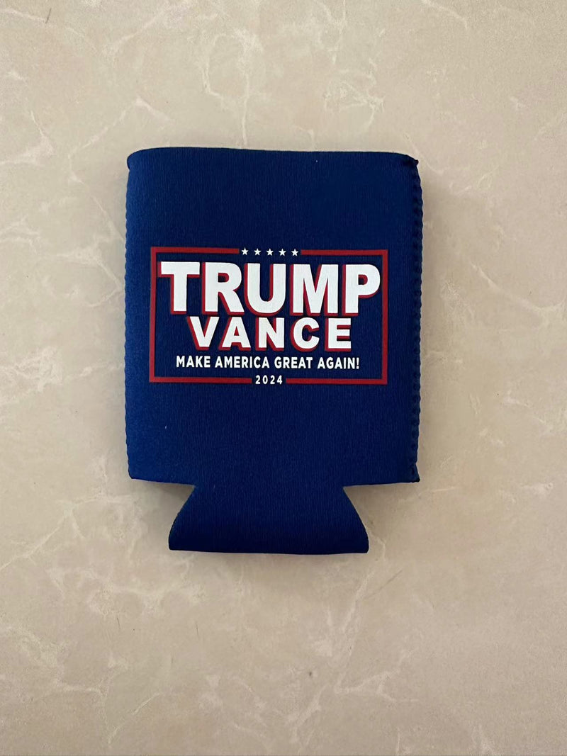 Trump Vance 2024 Can Blue Jacket Can Holder Drink Koozie In Stock MAGA Nation USA