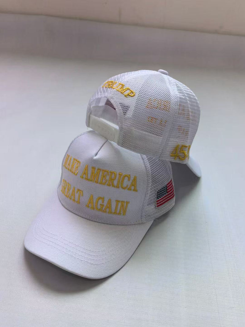 Make America Great Again White Gold Mesh Caps Trucker Style Trump 45 47