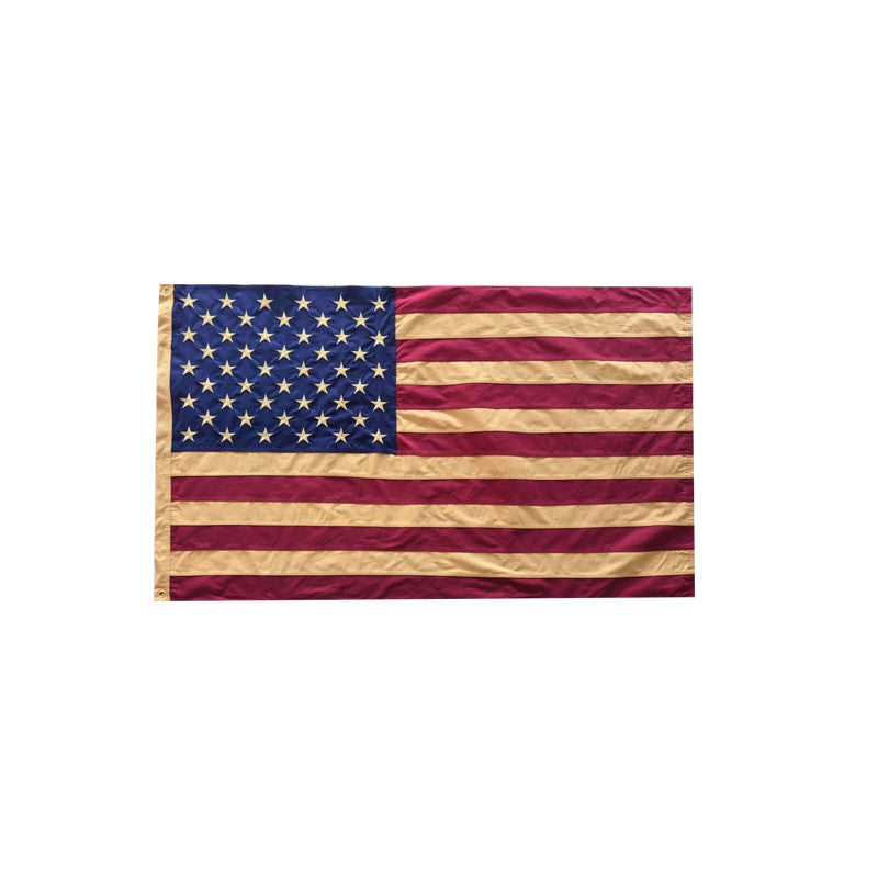 USA Vintage Tea Stained 2'X3' Embroidered Flag ROUGH TEX® Cotton