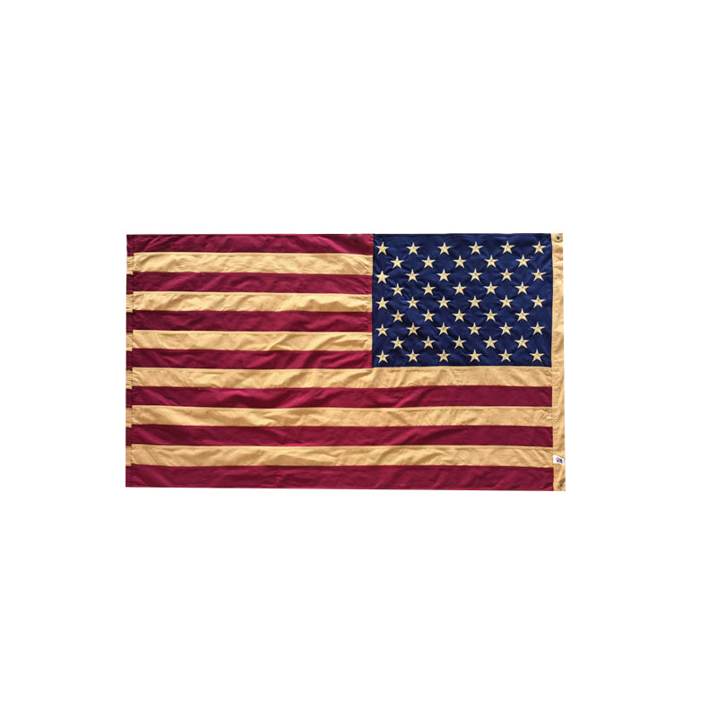USA Vintage Tea Stained 2'X3' Embroidered Flag ROUGH TEX® Cotton