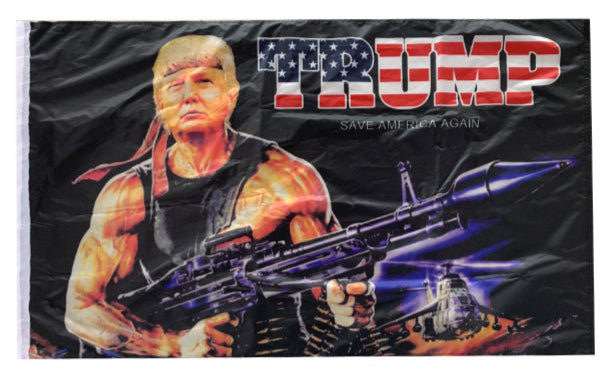 Trump Rambo USA Save America 3'x5' Flag ROUGH TEX® 68D No Header Card