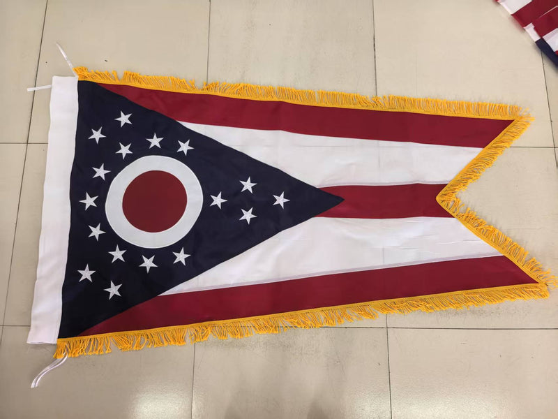Ohio Gold Fringe 3x5 Cotton Flag Sleeve Indoor