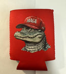 Aligator Alcatraz MAGA RED Jacket Can Holder Drink Koozie