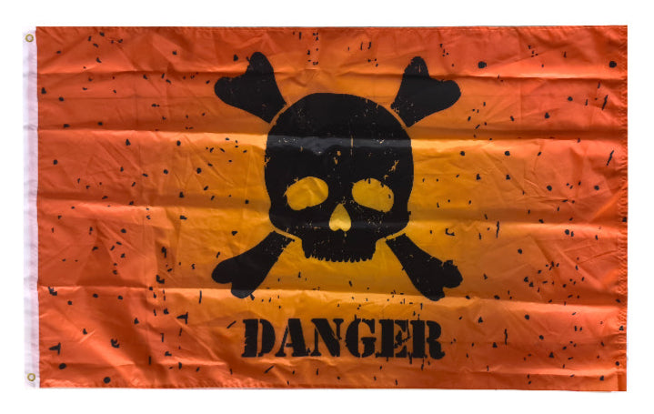 Danger Crossbones Orange 3'x5' Warning Flag ROUGH TEX® 68D