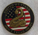 United We Stand Don't Tread On Me Round Lapel Pin