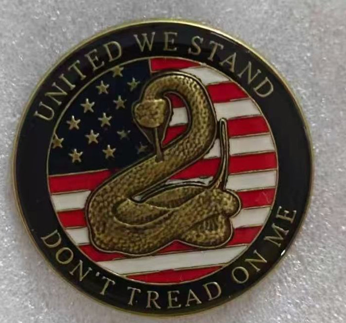 United We Stand Don't Tread On Me Round Lapel Pin