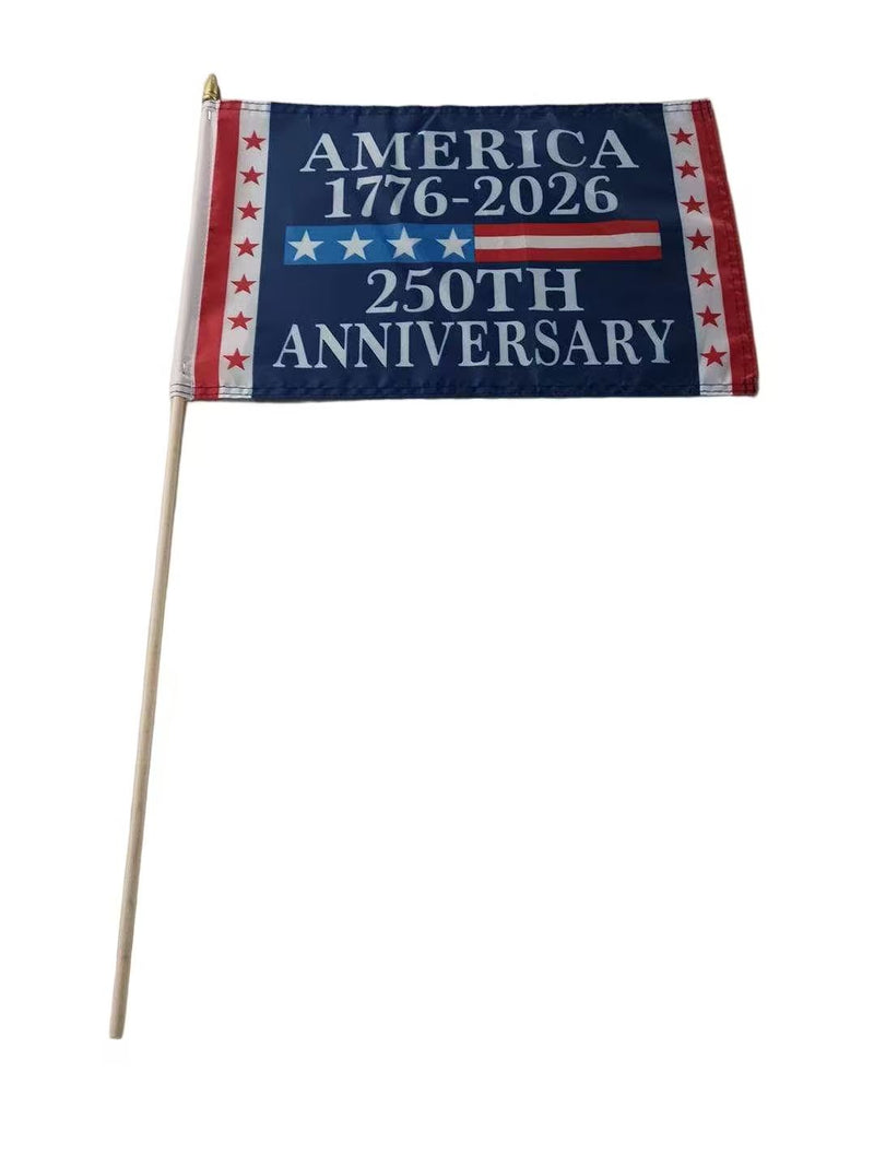 America 1776-2026 250th Anniversary 12"x18" Stick Flag ROUGH TEX® Wooden Stick
