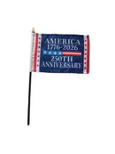 America 250 1776 2026 250th USA Commemorative Stick Desk Quality Flags 4x6 Inches Black Staff