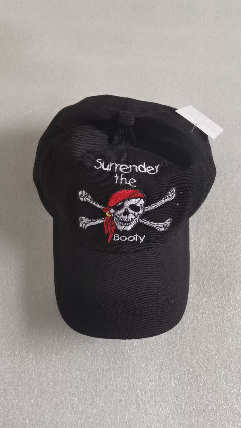 Surrender The Booty Skull Black Embroidered Cap