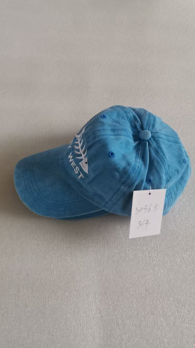 Key West Fish Bone Light Blue Embroidered Cap