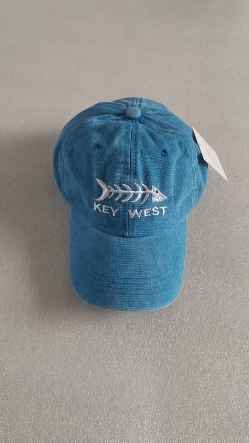 Key West Fish Bone Light Blue Embroidered Cap