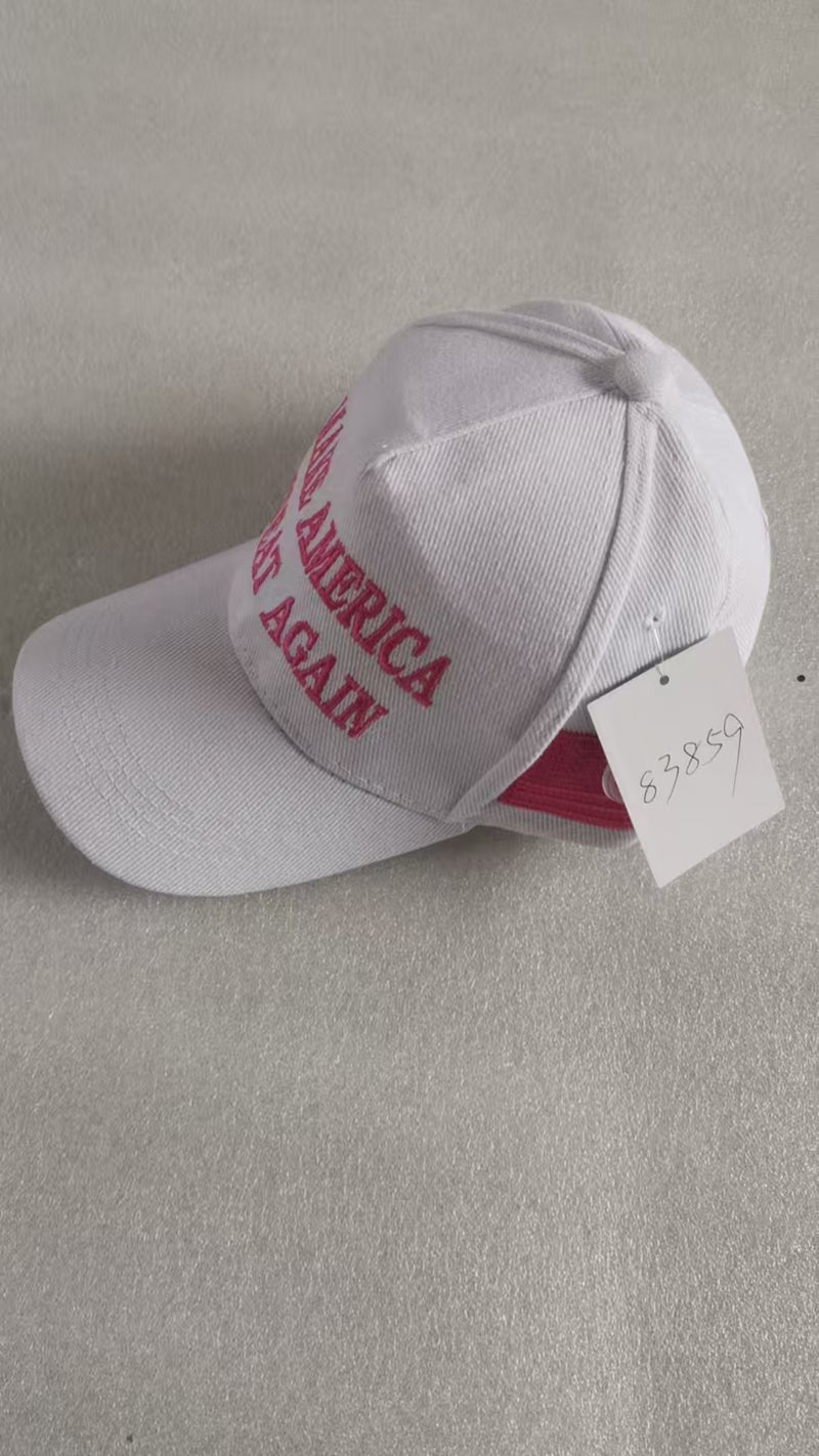 Make America Great Again White & Pink Embroidered Cap